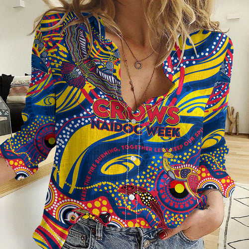 Custom NAIDOC Week 2024 Crows Women Casual Shirt Aboriginal Animals Keep The Fire Burning