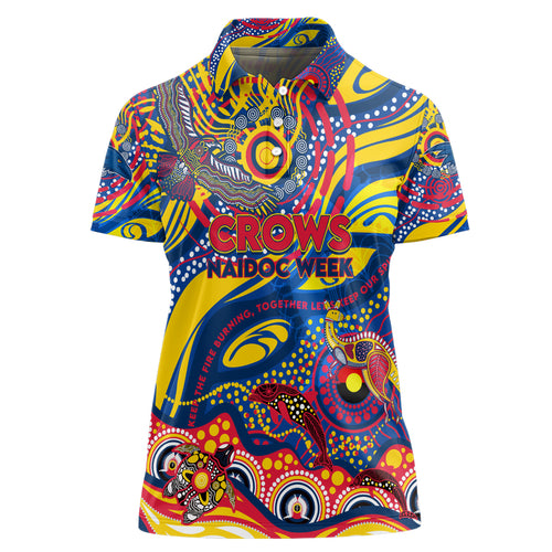 Custom NAIDOC Week 2024 Crows Women Polo Shirt Aboriginal Animals Keep The Fire Burning