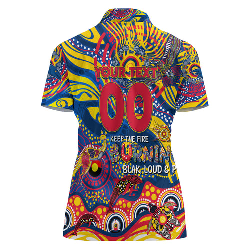 Custom NAIDOC Week 2024 Crows Women Polo Shirt Aboriginal Animals Keep The Fire Burning