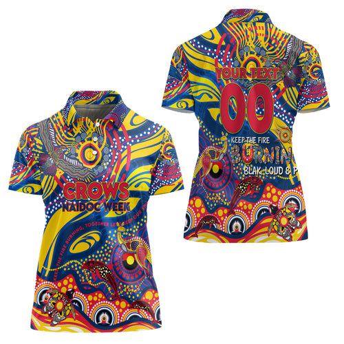 Custom NAIDOC Week 2024 Crows Women Polo Shirt Aboriginal Animals Keep The Fire Burning