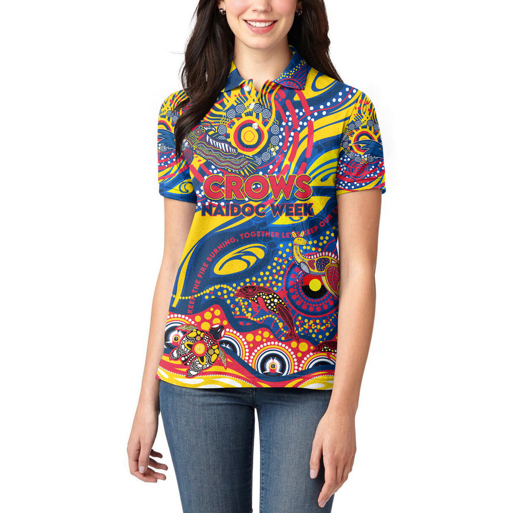 Custom NAIDOC Week 2024 Crows Women Polo Shirt Aboriginal Animals Keep The Fire Burning