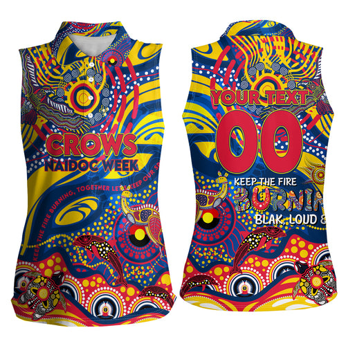 Custom NAIDOC Week 2024 Crows Women Sleeveless Polo Shirt Aboriginal Animals Keep The Fire Burning