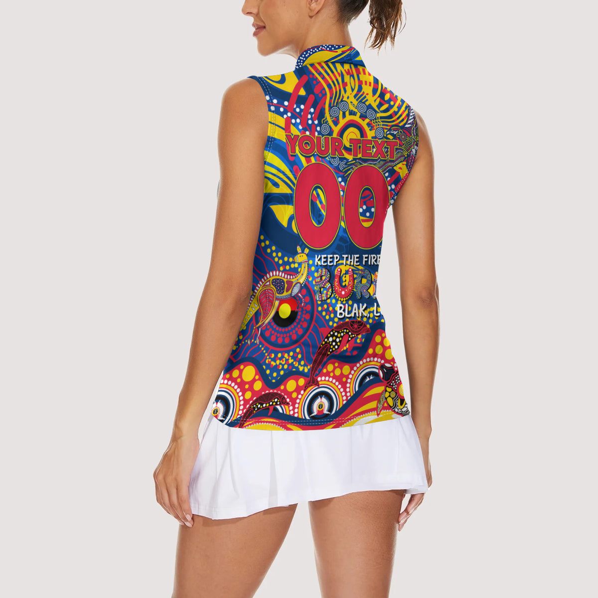 Custom NAIDOC Week 2024 Crows Women Sleeveless Polo Shirt Aboriginal Animals Keep The Fire Burning