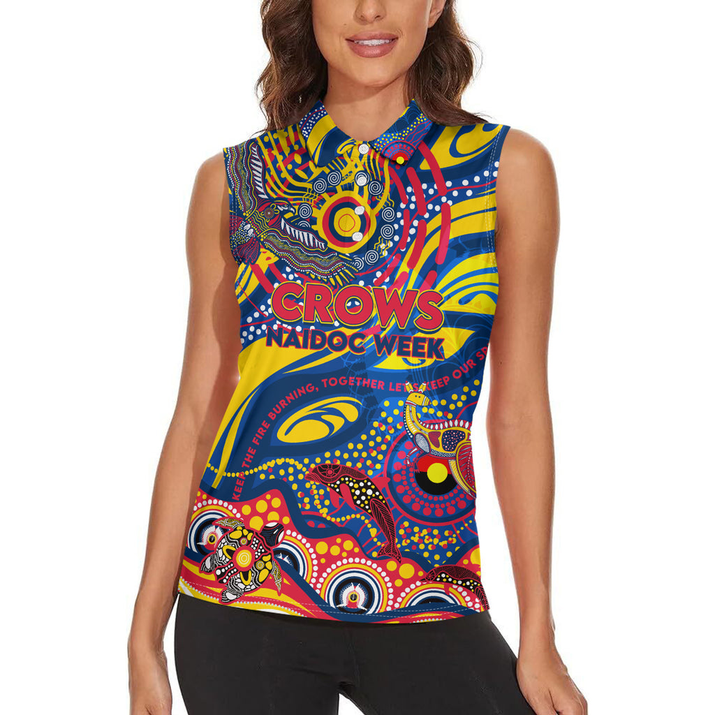 Custom NAIDOC Week 2024 Crows Women Sleeveless Polo Shirt Aboriginal Animals Keep The Fire Burning