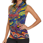 Custom NAIDOC Week 2024 Crows Women Sleeveless Polo Shirt Aboriginal Animals Keep The Fire Burning