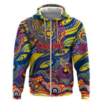 Custom NAIDOC Week 2024 Crows Zip Hoodie Aboriginal Animals Keep The Fire Burning