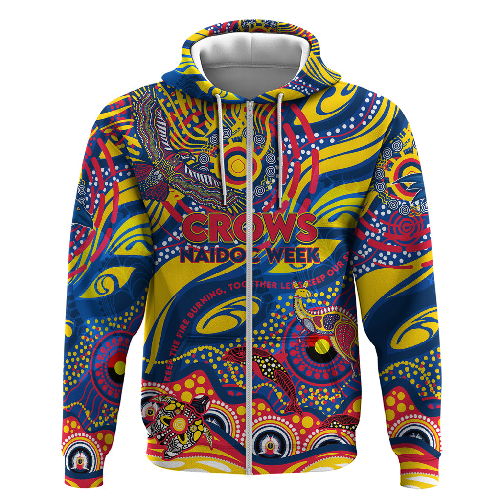 Custom NAIDOC Week 2024 Crows Zip Hoodie Aboriginal Animals Keep The Fire Burning