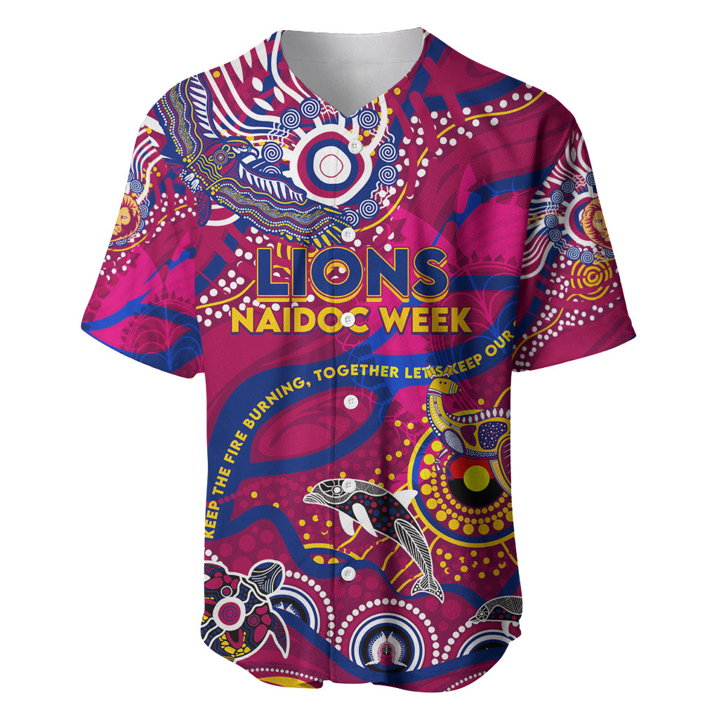 Custom NAIDOC Week 2024 Lions Baseball Jersey Aboriginal Animals Keep The Fire Burning