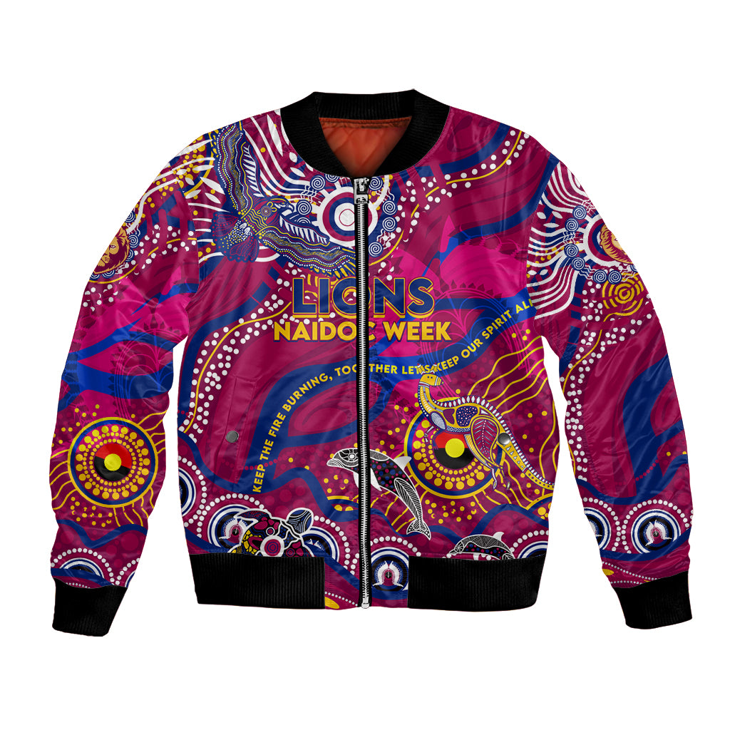 Custom NAIDOC Week 2024 Lions Bomber Jacket Aboriginal Animals Keep The Fire Burning