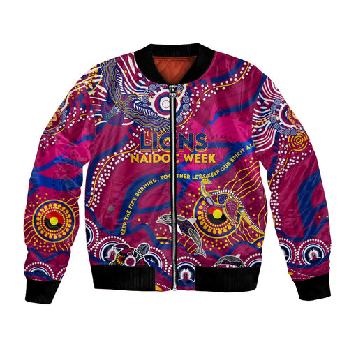 Custom NAIDOC Week 2024 Lions Bomber Jacket Aboriginal Animals Keep The Fire Burning