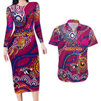 Custom NAIDOC Week 2024 Lions Couples Matching Long Sleeve Bodycon Dress and Hawaiian Shirt Aboriginal Animals Keep The Fire Burning