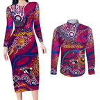 Custom NAIDOC Week 2024 Lions Couples Matching Long Sleeve Bodycon Dress and Long Sleeve Button Shirt Aboriginal Animals Keep The Fire Burning