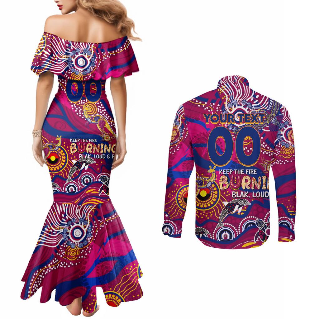 Custom NAIDOC Week 2024 Lions Couples Matching Mermaid Dress and Long Sleeve Button Shirt Aboriginal Animals Keep The Fire Burning