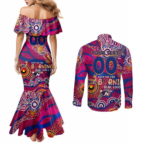 Custom NAIDOC Week 2024 Lions Couples Matching Mermaid Dress and Long Sleeve Button Shirt Aboriginal Animals Keep The Fire Burning