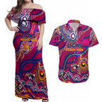 Custom NAIDOC Week 2024 Lions Couples Matching Off Shoulder Maxi Dress and Hawaiian Shirt Aboriginal Animals Keep The Fire Burning
