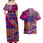 Custom NAIDOC Week 2024 Lions Couples Matching Off Shoulder Maxi Dress and Hawaiian Shirt Aboriginal Animals Keep The Fire Burning