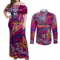 Custom NAIDOC Week 2024 Lions Couples Matching Off Shoulder Maxi Dress and Long Sleeve Button Shirt Aboriginal Animals Keep The Fire Burning