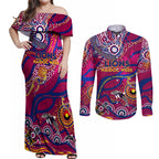 Custom NAIDOC Week 2024 Lions Couples Matching Off Shoulder Maxi Dress and Long Sleeve Button Shirt Aboriginal Animals Keep The Fire Burning