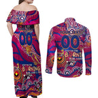 Custom NAIDOC Week 2024 Lions Couples Matching Off Shoulder Maxi Dress and Long Sleeve Button Shirt Aboriginal Animals Keep The Fire Burning