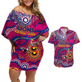 Custom NAIDOC Week 2024 Lions Couples Matching Off Shoulder Short Dress and Hawaiian Shirt Aboriginal Animals Keep The Fire Burning