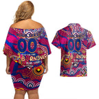Custom NAIDOC Week 2024 Lions Couples Matching Off Shoulder Short Dress and Hawaiian Shirt Aboriginal Animals Keep The Fire Burning