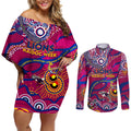 Custom NAIDOC Week 2024 Lions Couples Matching Off Shoulder Short Dress and Long Sleeve Button Shirt Aboriginal Animals Keep The Fire Burning