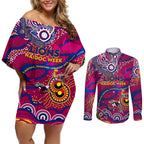 Custom NAIDOC Week 2024 Lions Couples Matching Off Shoulder Short Dress and Long Sleeve Button Shirt Aboriginal Animals Keep The Fire Burning