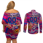Custom NAIDOC Week 2024 Lions Couples Matching Off Shoulder Short Dress and Long Sleeve Button Shirt Aboriginal Animals Keep The Fire Burning