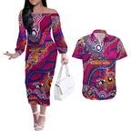 Custom NAIDOC Week 2024 Lions Couples Matching Off The Shoulder Long Sleeve Dress and Hawaiian Shirt Aboriginal Animals Keep The Fire Burning