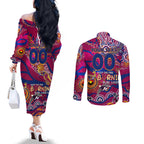 Custom NAIDOC Week 2024 Lions Couples Matching Off The Shoulder Long Sleeve Dress and Long Sleeve Button Shirt Aboriginal Animals Keep The Fire Burning