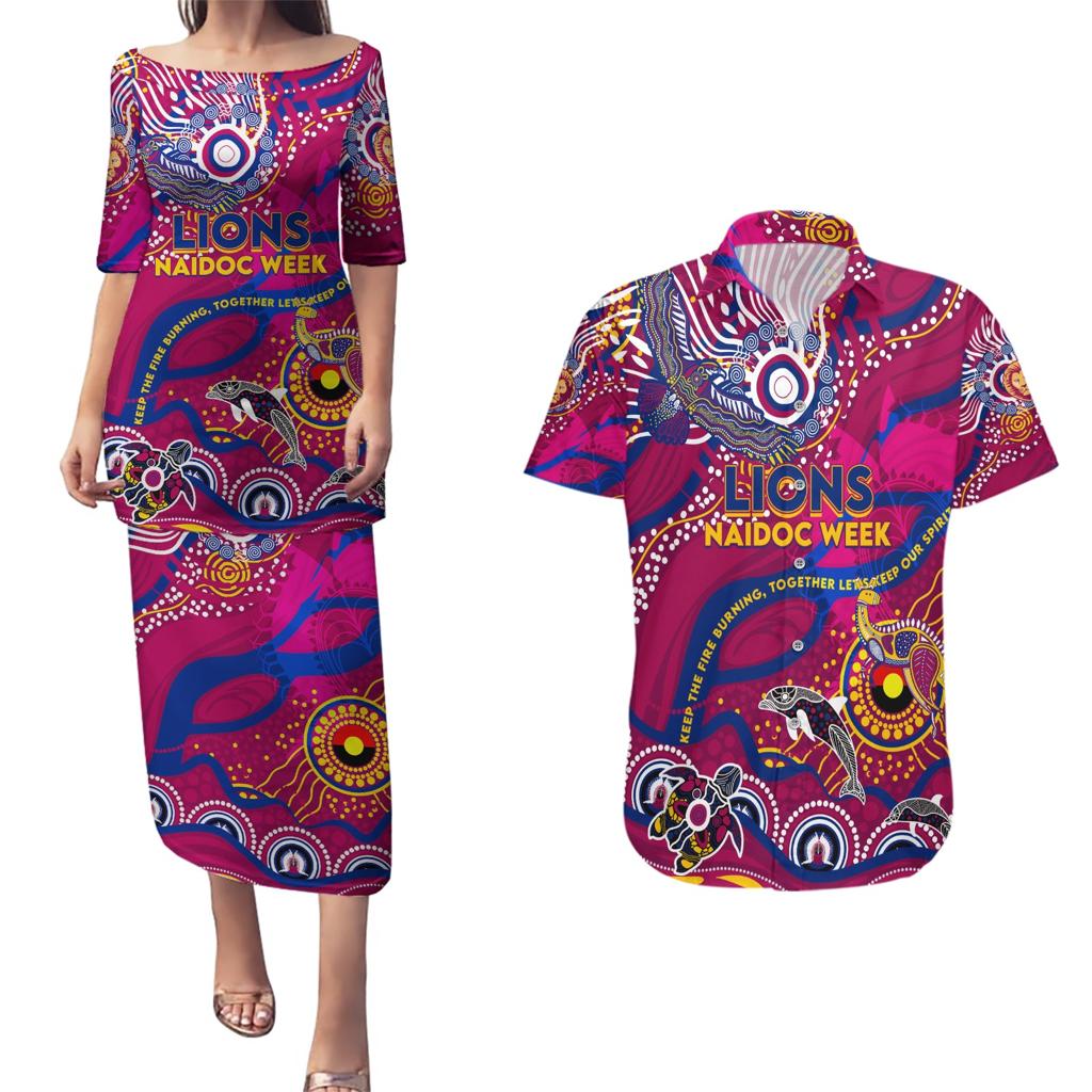Custom NAIDOC Week 2024 Lions Couples Matching Puletasi and Hawaiian Shirt Aboriginal Animals Keep The Fire Burning