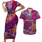 Custom NAIDOC Week 2024 Lions Couples Matching Short Sleeve Bodycon Dress and Hawaiian Shirt Aboriginal Animals Keep The Fire Burning