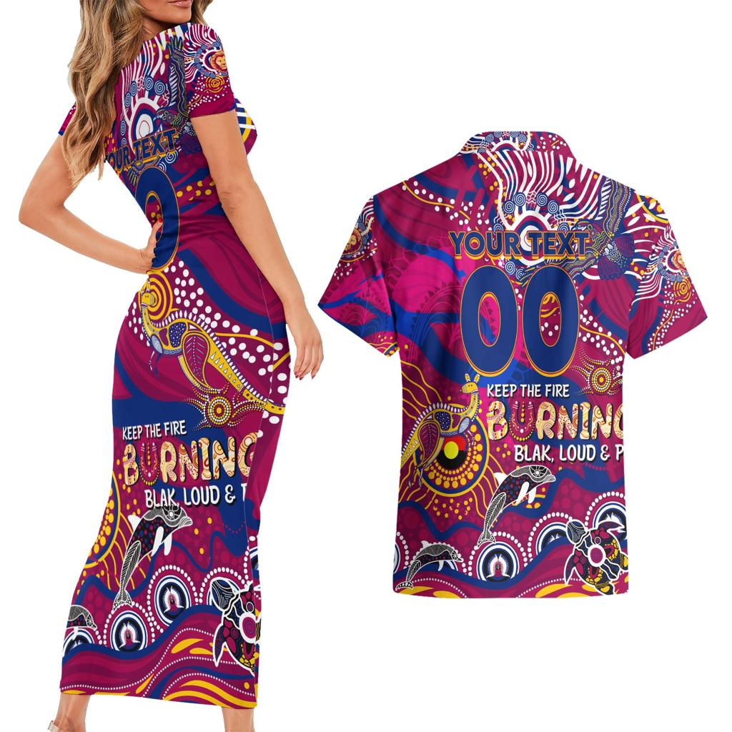Custom NAIDOC Week 2024 Lions Couples Matching Short Sleeve Bodycon Dress and Hawaiian Shirt Aboriginal Animals Keep The Fire Burning