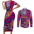 Custom NAIDOC Week 2024 Lions Couples Matching Short Sleeve Bodycon Dress and Long Sleeve Button Shirt Aboriginal Animals Keep The Fire Burning