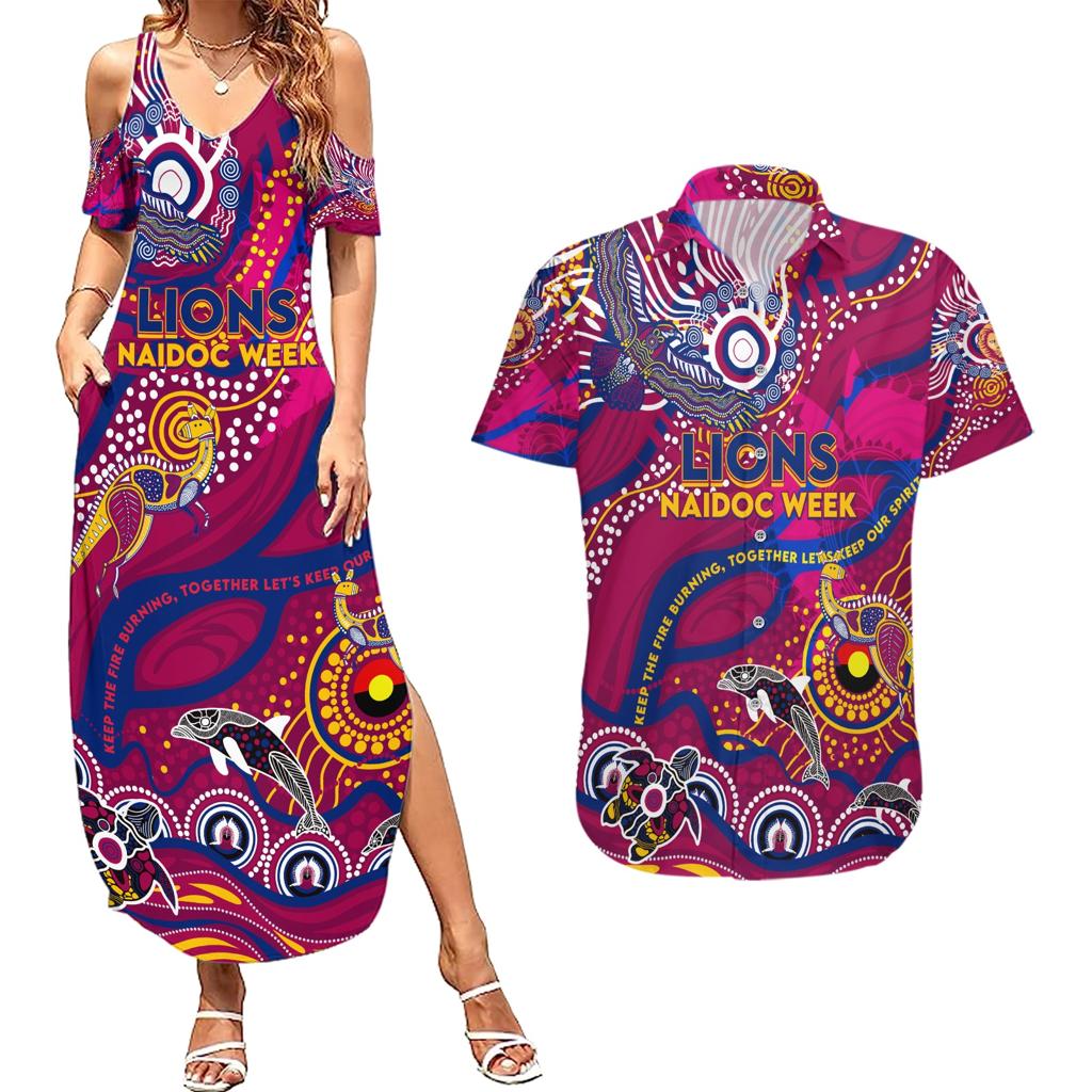 Custom NAIDOC Week 2024 Lions Couples Matching Summer Maxi Dress and Hawaiian Shirt Aboriginal Animals Keep The Fire Burning