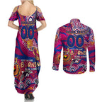 Custom NAIDOC Week 2024 Lions Couples Matching Summer Maxi Dress and Long Sleeve Button Shirt Aboriginal Animals Keep The Fire Burning