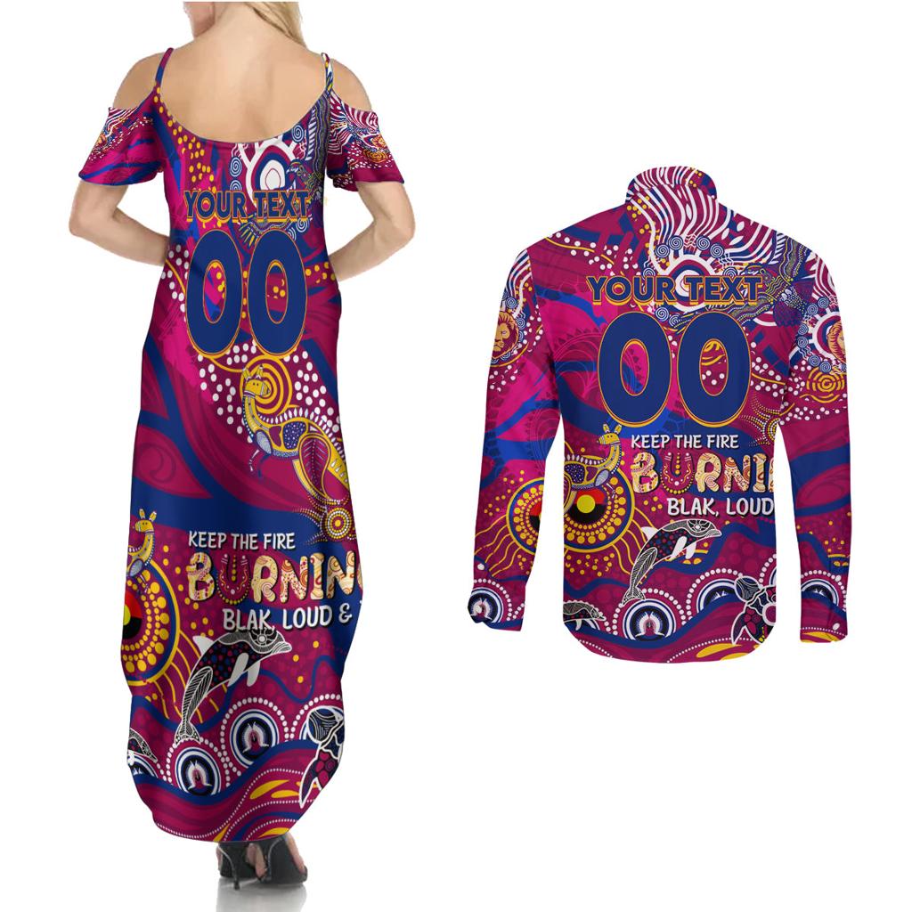 Custom NAIDOC Week 2024 Lions Couples Matching Summer Maxi Dress and Long Sleeve Button Shirt Aboriginal Animals Keep The Fire Burning