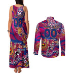 Custom NAIDOC Week 2024 Lions Couples Matching Tank Maxi Dress and Long Sleeve Button Shirt Aboriginal Animals Keep The Fire Burning