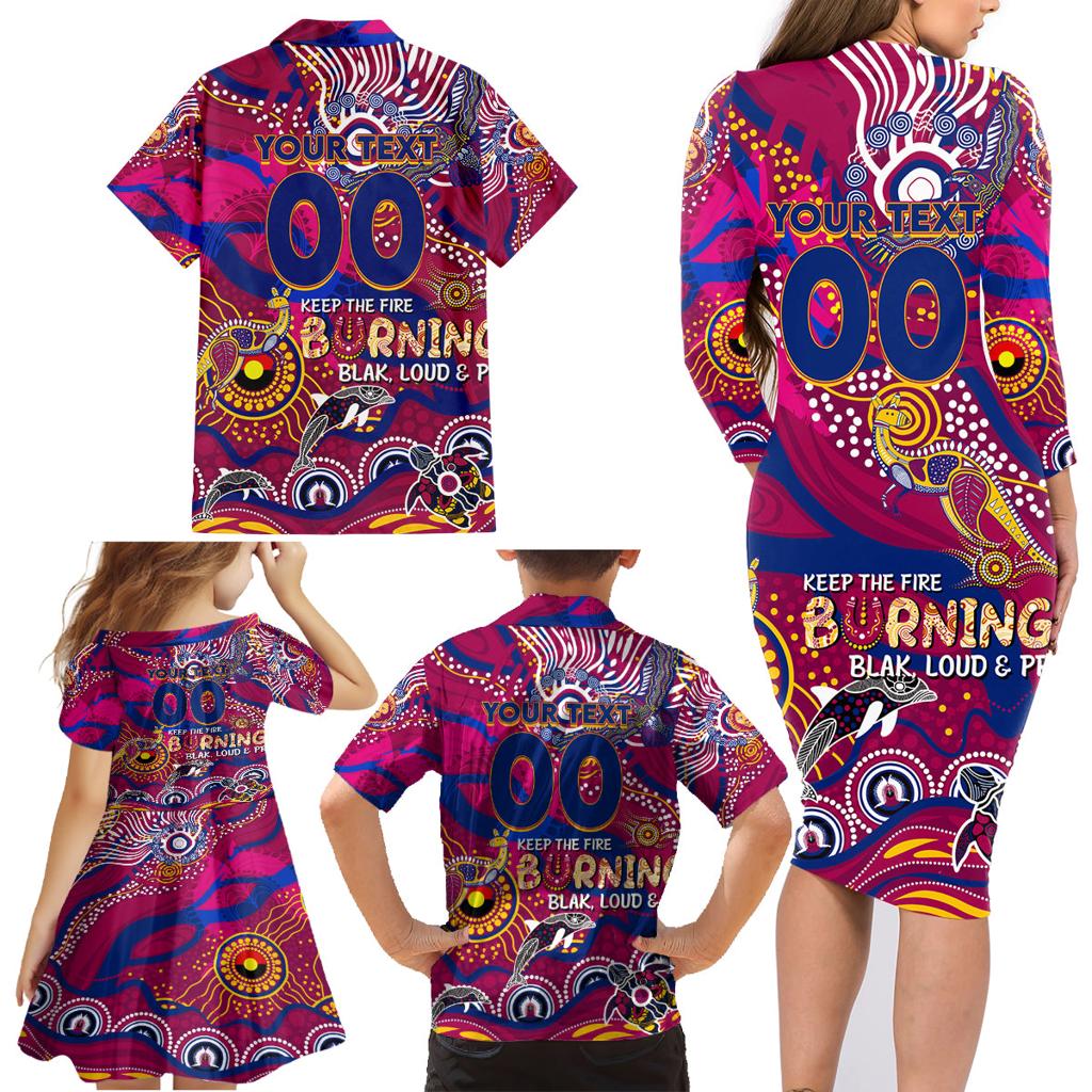 Custom NAIDOC Week 2024 Lions Family Matching Long Sleeve Bodycon Dress and Hawaiian Shirt Aboriginal Animals Keep The Fire Burning