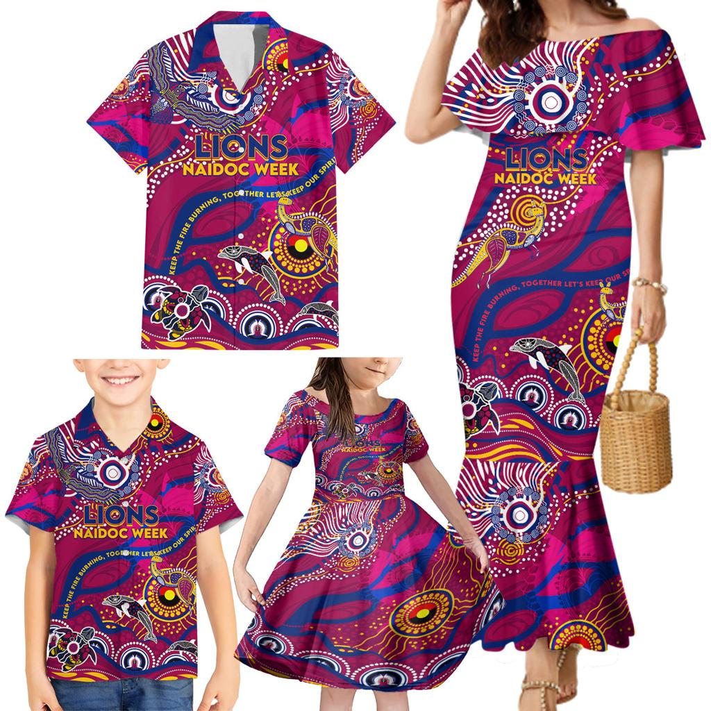Custom NAIDOC Week 2024 Lions Family Matching Mermaid Dress and Hawaiian Shirt Aboriginal Animals Keep The Fire Burning