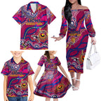 Custom NAIDOC Week 2024 Lions Family Matching Off The Shoulder Long Sleeve Dress and Hawaiian Shirt Aboriginal Animals Keep The Fire Burning