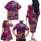 Custom NAIDOC Week 2024 Lions Family Matching Off The Shoulder Long Sleeve Dress and Hawaiian Shirt Aboriginal Animals Keep The Fire Burning