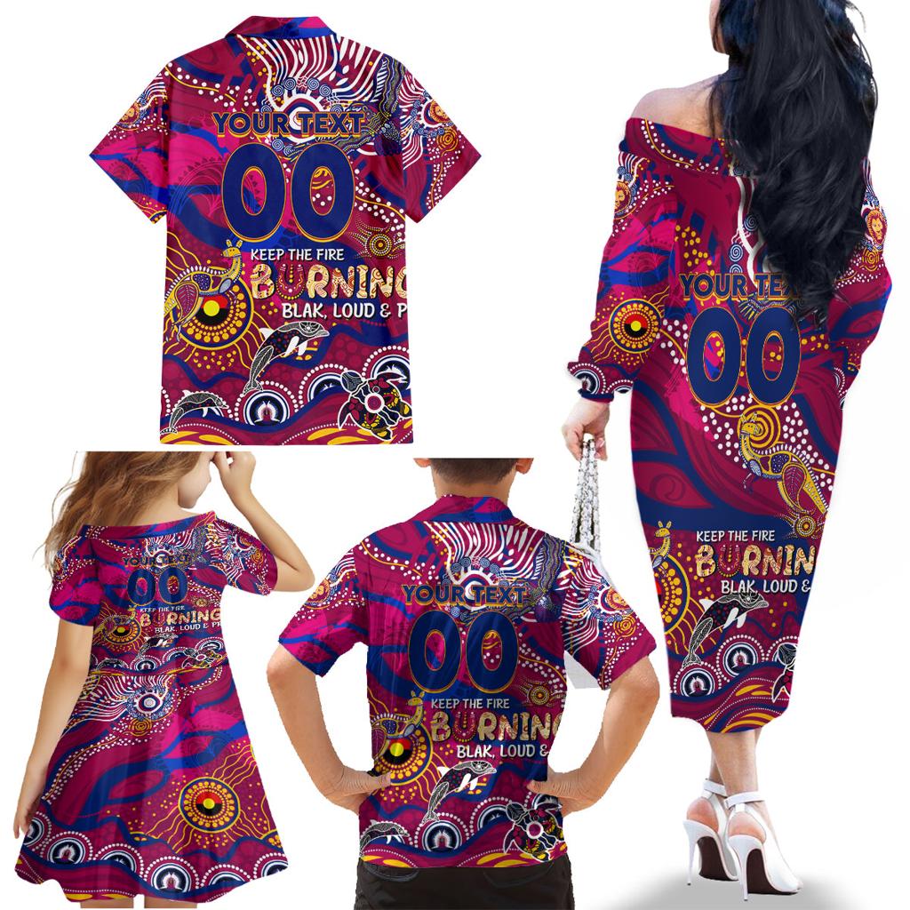 Custom NAIDOC Week 2024 Lions Family Matching Off The Shoulder Long Sleeve Dress and Hawaiian Shirt Aboriginal Animals Keep The Fire Burning