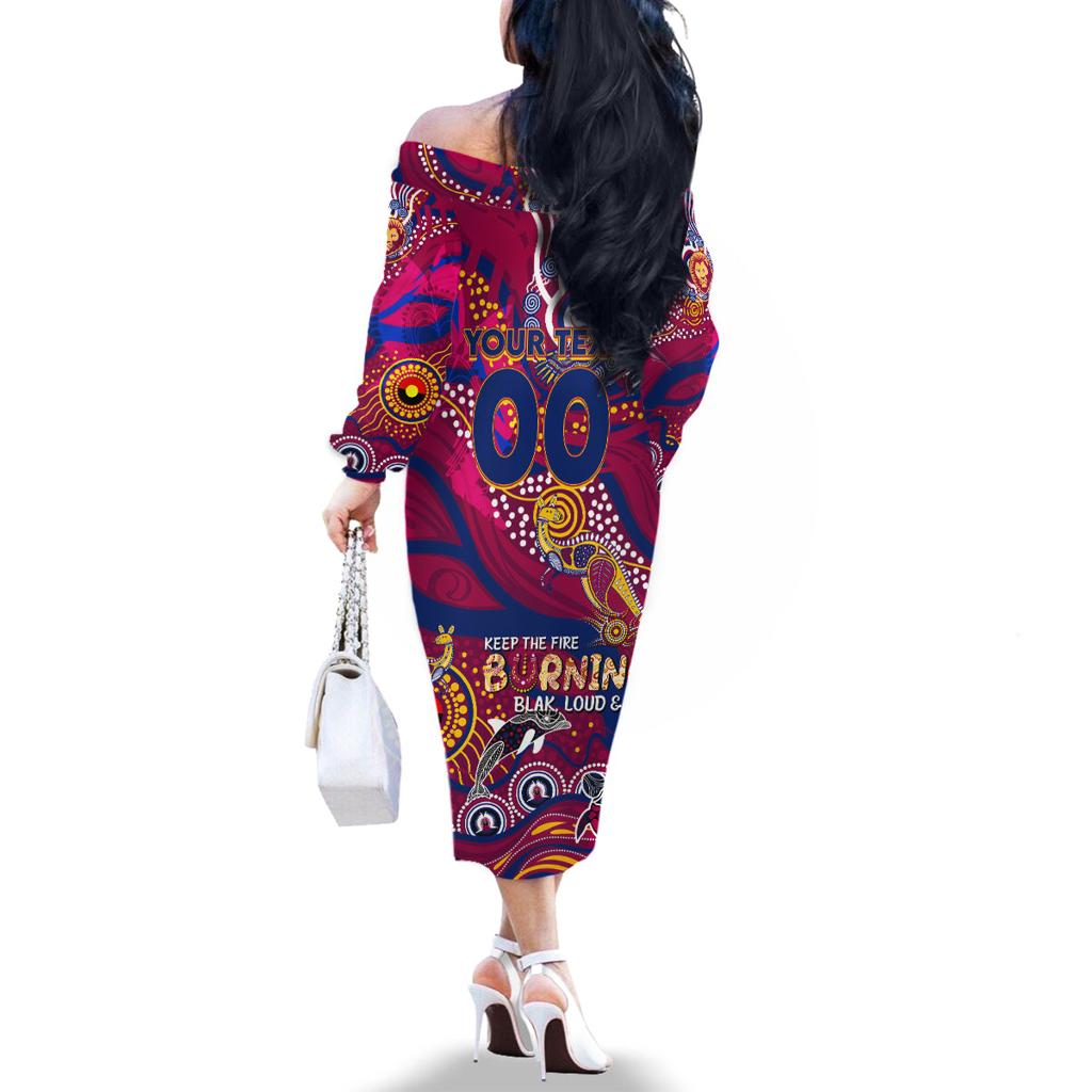 Custom NAIDOC Week 2024 Lions Family Matching Off The Shoulder Long Sleeve Dress and Hawaiian Shirt Aboriginal Animals Keep The Fire Burning