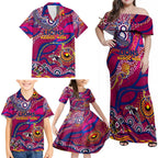 Custom NAIDOC Week 2024 Lions Family Matching Off Shoulder Maxi Dress and Hawaiian Shirt Aboriginal Animals Keep The Fire Burning