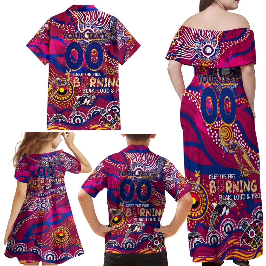 Custom NAIDOC Week 2024 Lions Family Matching Off Shoulder Maxi Dress and Hawaiian Shirt Aboriginal Animals Keep The Fire Burning