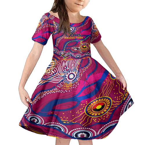 Custom NAIDOC Week 2024 Lions Family Matching Off Shoulder Short Dress and Hawaiian Shirt Aboriginal Animals Keep The Fire Burning