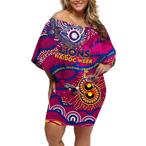 Custom NAIDOC Week 2024 Lions Family Matching Off Shoulder Short Dress and Hawaiian Shirt Aboriginal Animals Keep The Fire Burning