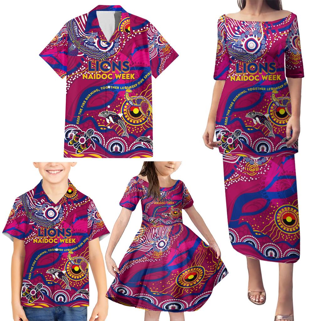 Custom NAIDOC Week 2024 Lions Family Matching Puletasi and Hawaiian Shirt Aboriginal Animals Keep The Fire Burning