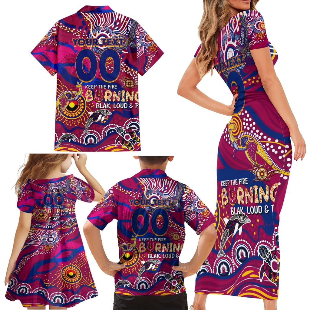 Custom NAIDOC Week 2024 Lions Family Matching Short Sleeve Bodycon Dress and Hawaiian Shirt Aboriginal Animals Keep The Fire Burning